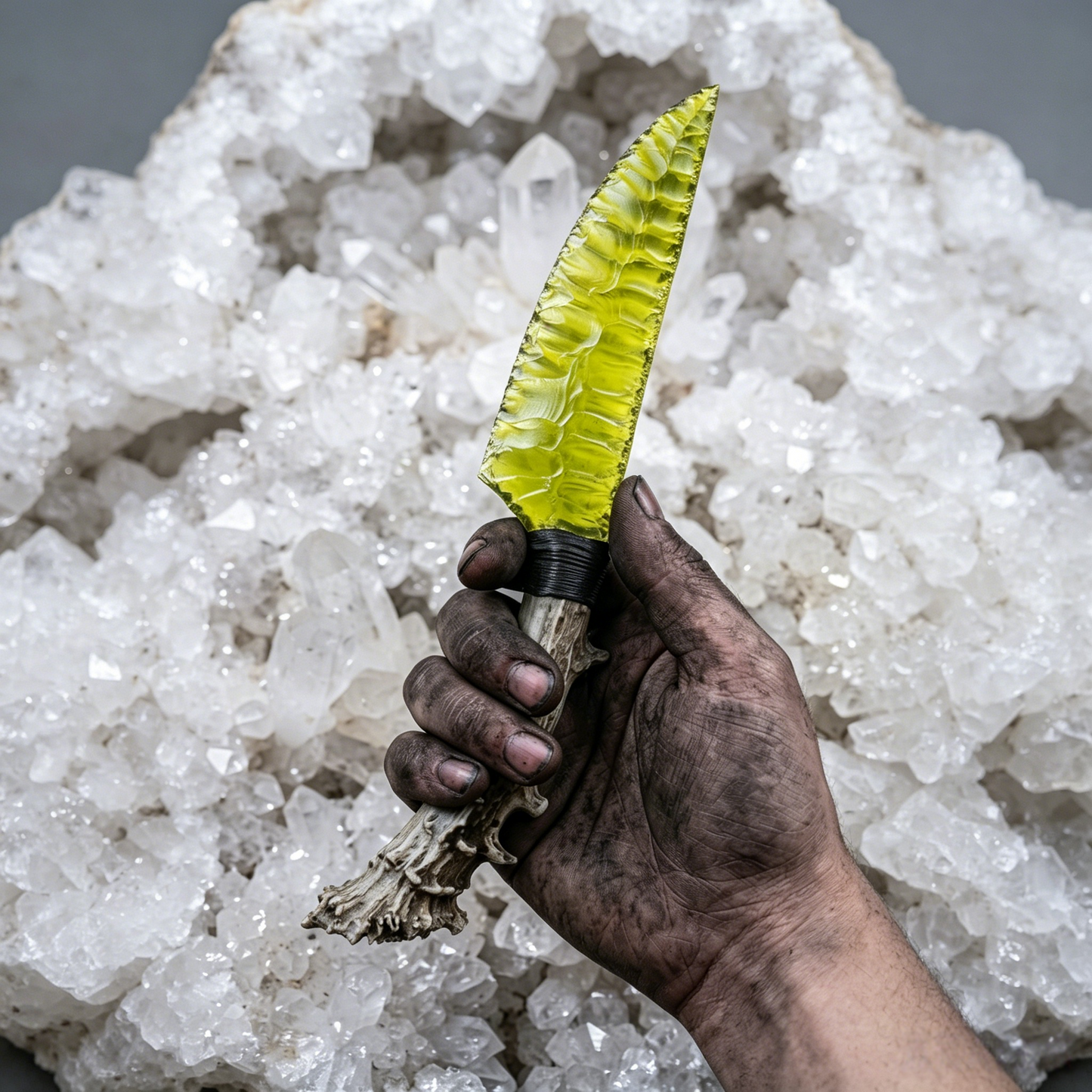 The Alchemist's Shard | Knapped Neon Glass Concept Artifact with Spiked Antler Hilt
