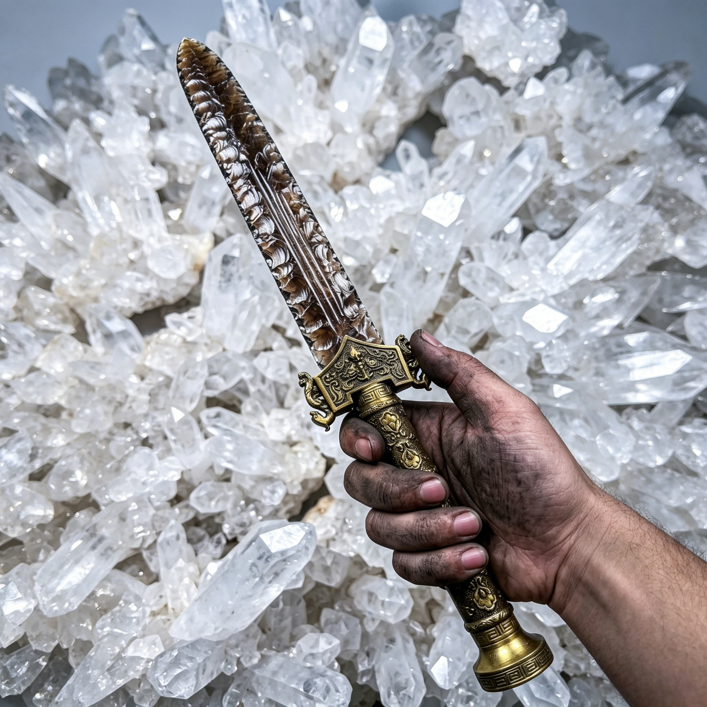 The Imperial Relic | Hand-Knapped Ceremonial Artifact with Ornate Bronze-Style Hilt