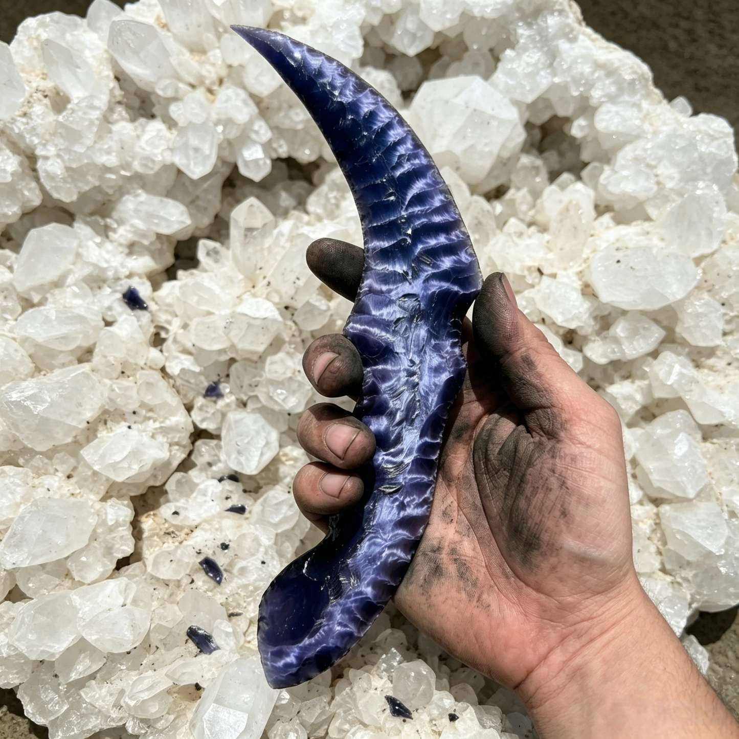The Void Crescent | Solid Hand-Knapped Amethyst Concept Artifact