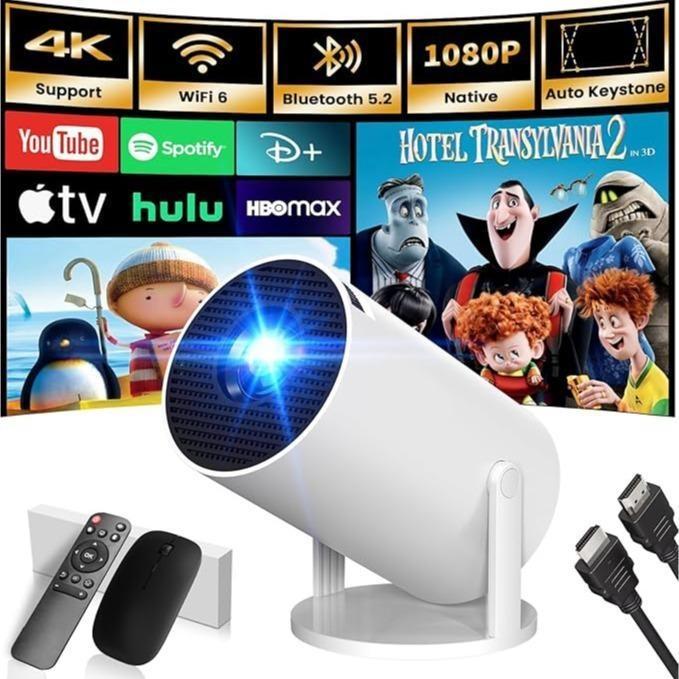 Proyector Inteligente Portátil HY300Pro Mejorado | 1080P Decodificación, Resolución Nativa 1280x720, Bluetooth 5.4, WiFi 6, Android 11, Altavoz Integrado para Cine en Casa