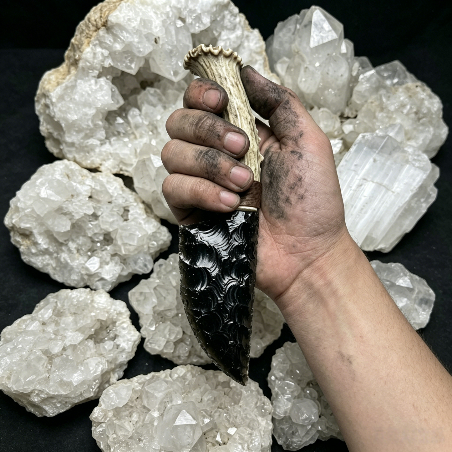 Solid Black Knapped Crystal Sculpture | Fantasy Cosplay & Collector Art