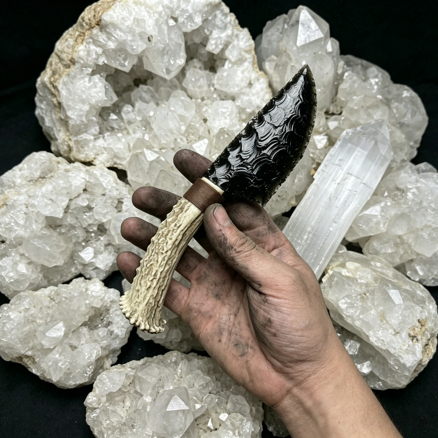 Solid Black Knapped Crystal Sculpture | Fantasy Cosplay & Collector Art