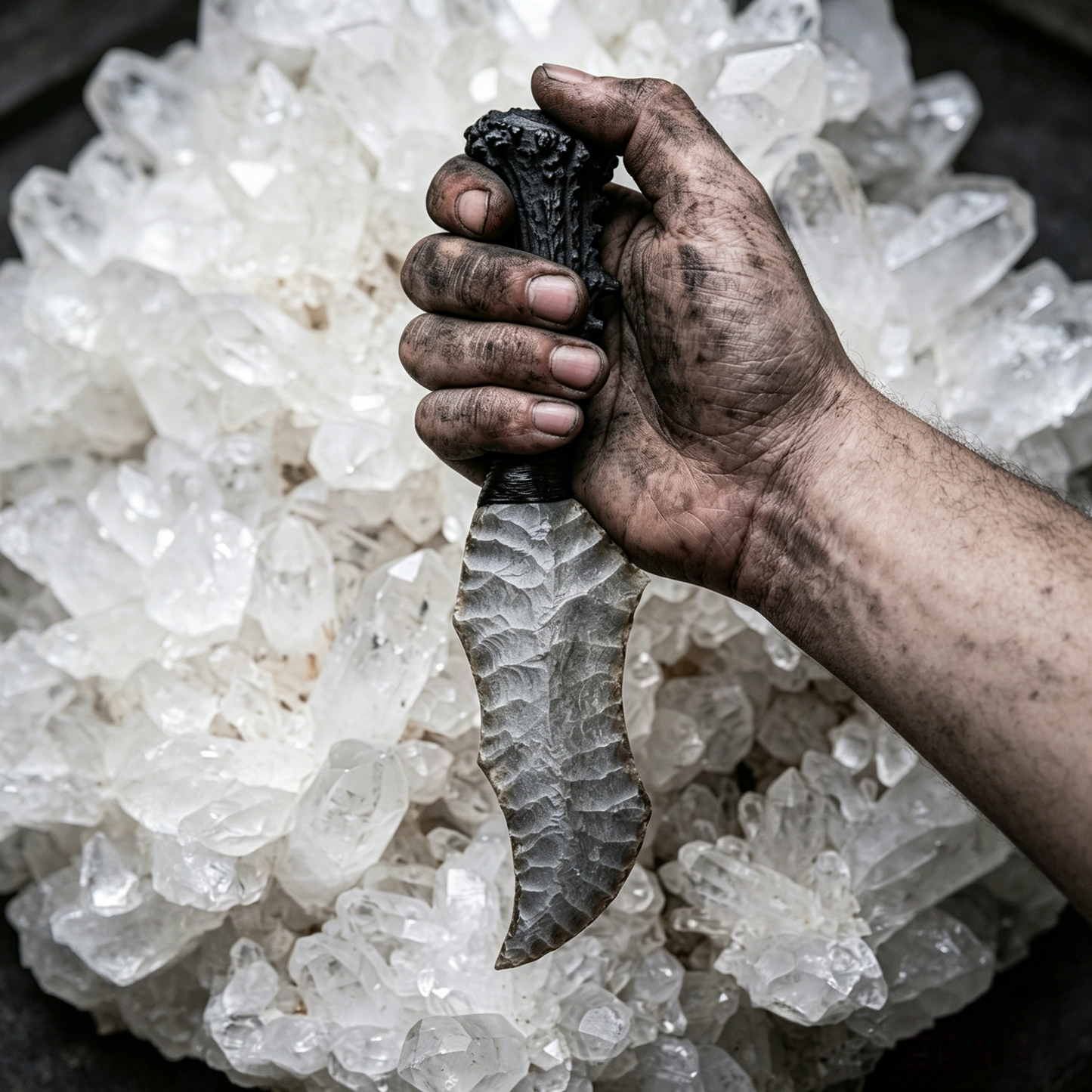 The Ashfall Relic | Hand-Knapped Matte Flint Concept with Charred Bone Hilt