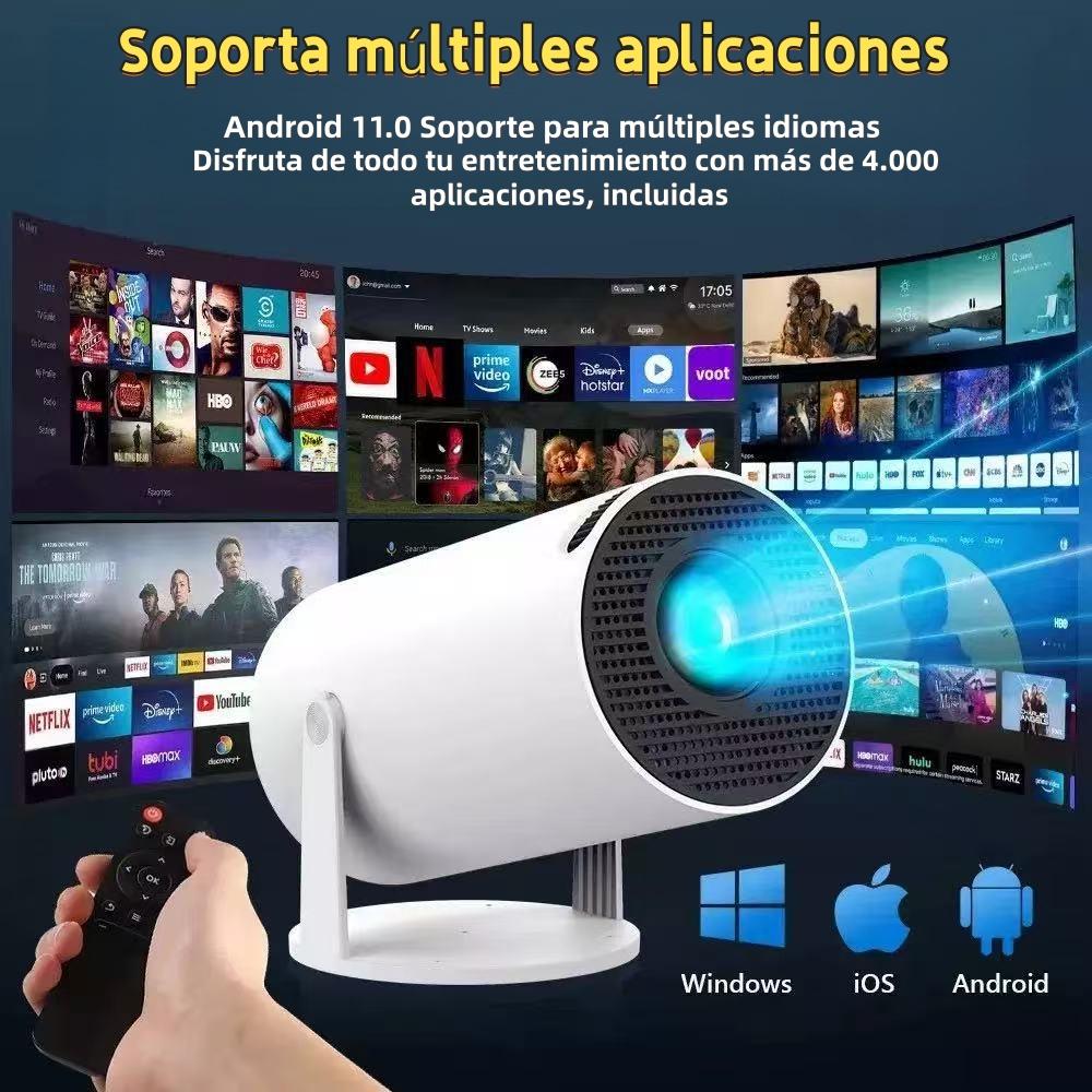 Proyector Inteligente Portátil HY300Pro Mejorado | 1080P Decodificación, Resolución Nativa 1280x720, Bluetooth 5.4, WiFi 6, Android 11, Altavoz Integrado para Cine en Casa