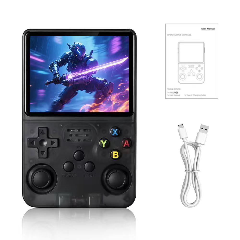 R36S Retro Open-Source Handheld Console - Classic Vertical Design / Dual Joysticks / Transparent Shell