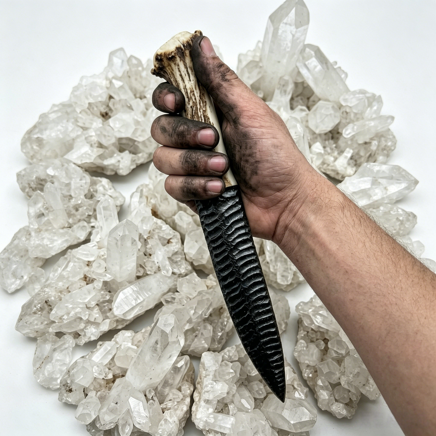 Shadow Relic | Hand-Knapped Obsidian Carving Artifact with Raw Bone Handle