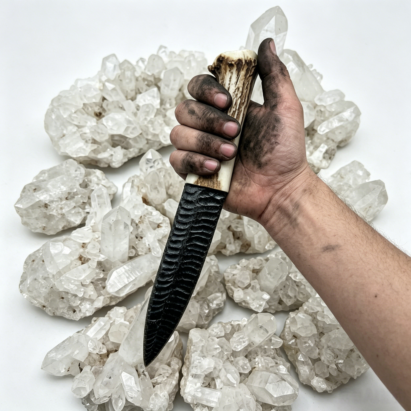 Shadow Relic | Hand-Knapped Obsidian Carving Artifact with Raw Bone Handle