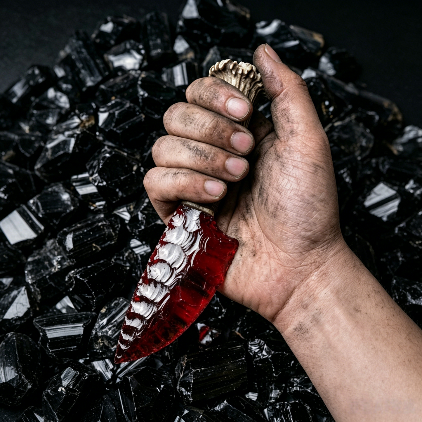 The Bloodscale Relic | Hand-Knapped Crimson Concept with Bone-White Ridges