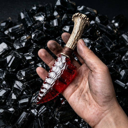 The Bloodscale Relic | Hand-Knapped Crimson Concept with Bone-White Ridges