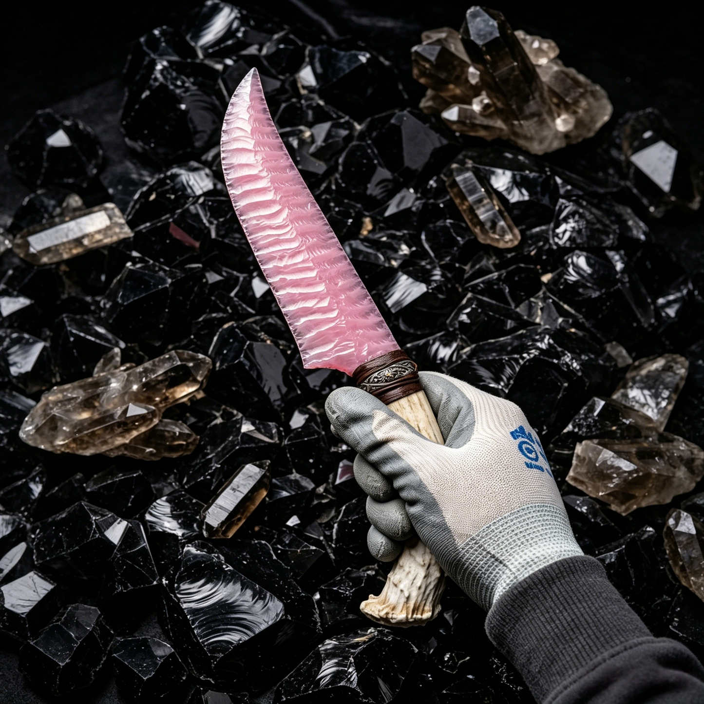 The Rose Aura Relic | Hand-Knapped Pink Quartz Concept with Antler Hilt