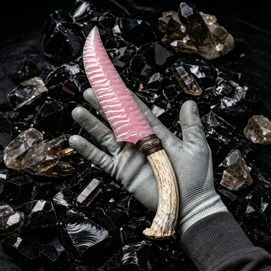 The Rose Aura Relic | Hand-Knapped Pink Quartz Concept with Antler Hilt