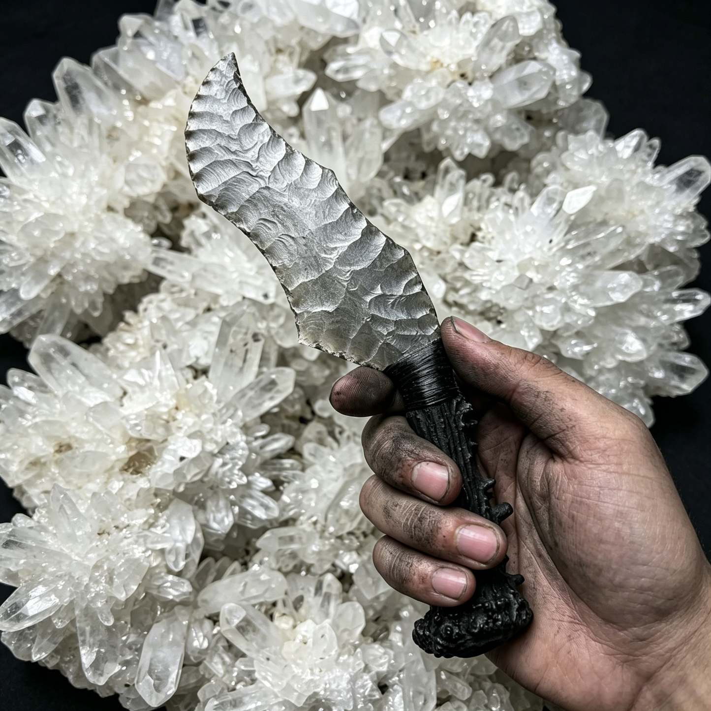 The Ashfall Relic | Hand-Knapped Matte Flint Concept with Charred Bone Hilt