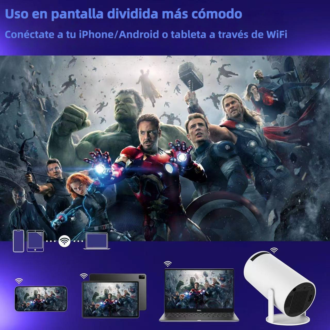 Proyector Inteligente Portátil HY300Pro Mejorado | 1080P Decodificación, Resolución Nativa 1280x720, Bluetooth 5.4, WiFi 6, Android 11, Altavoz Integrado para Cine en Casa