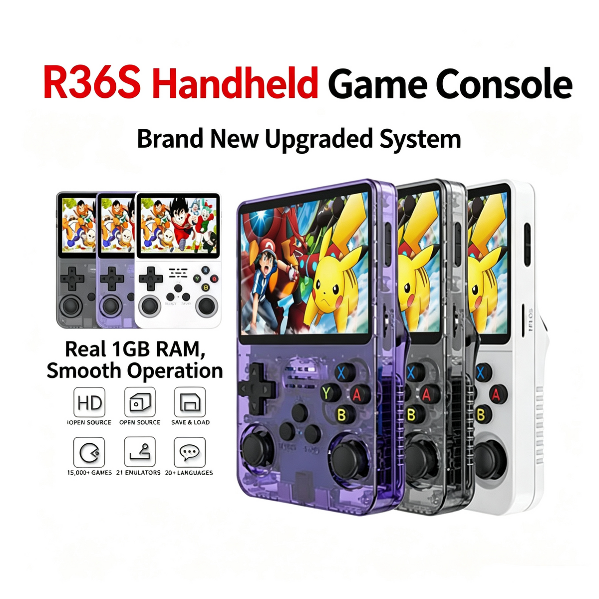 R36S Retro Handheld Game Console – 3.5" IPS Screen, Dual Joysticks, Linux System, 64GB/128GB