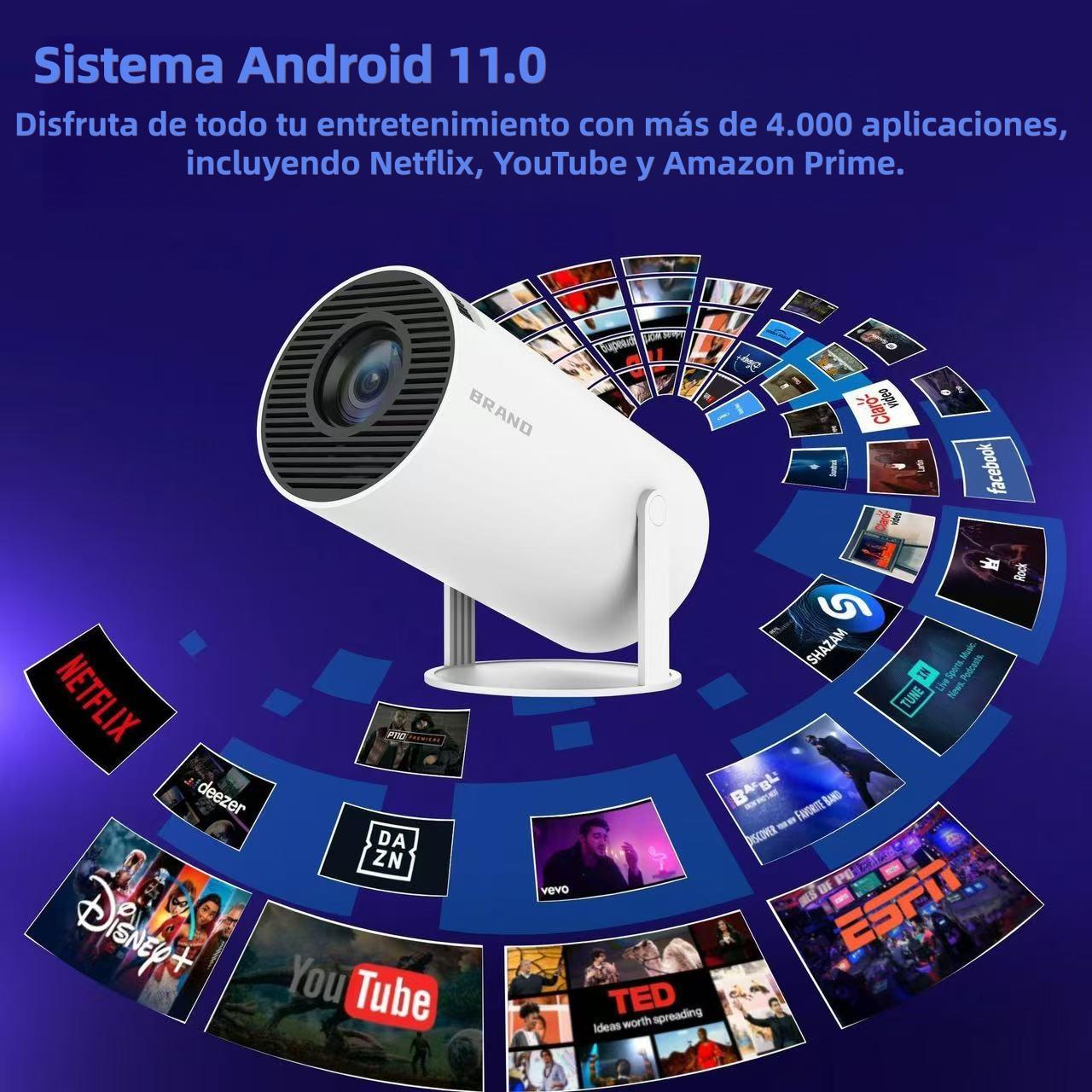 Proyector Inteligente Portátil HY300Pro Mejorado | 1080P Decodificación, Resolución Nativa 1280x720, Bluetooth 5.4, WiFi 6, Android 11, Altavoz Integrado para Cine en Casa