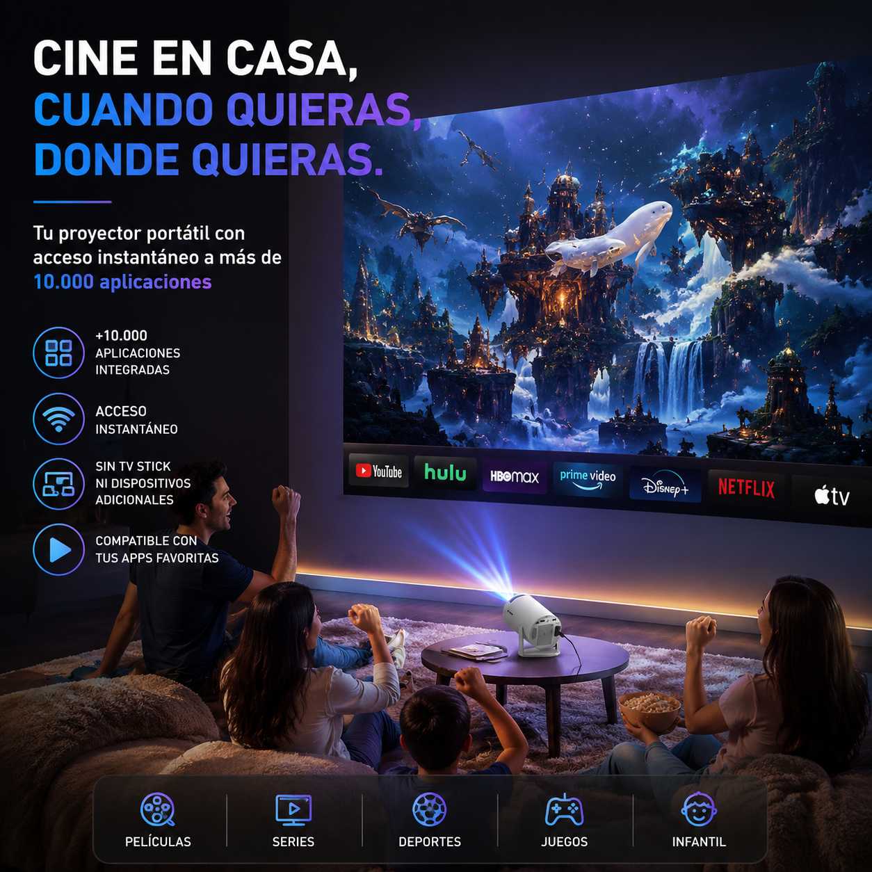 Proyector HY300 Mejorado con WiFi 6, Proyección desde App Móvil, Pantalla Gigante para Habitación y Cine en Casa