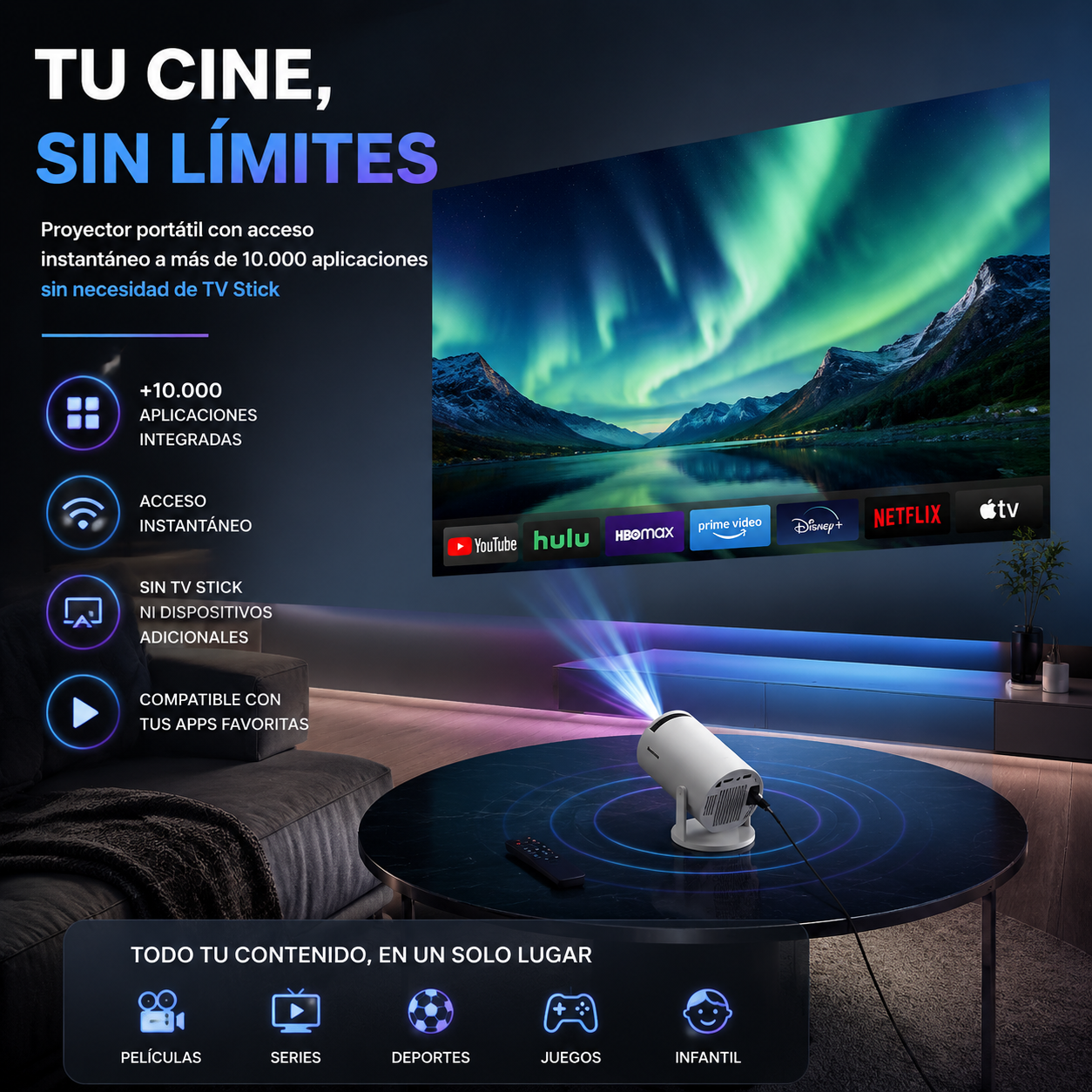 Proyector HY300 Mejorado con WiFi 6, Proyección desde App Móvil, Pantalla Gigante para Habitación y Cine en Casa