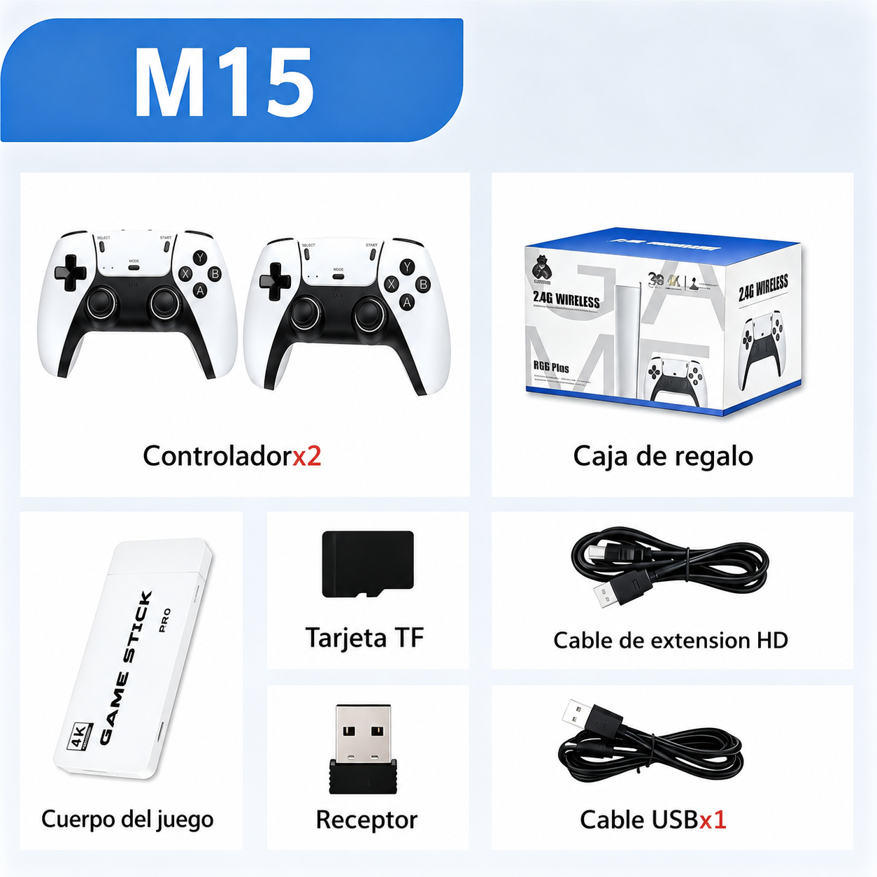 Consola de Juegos M15 128G  | +40000 Juegos Preinstalados | 2 Mandos Inalámbricos!