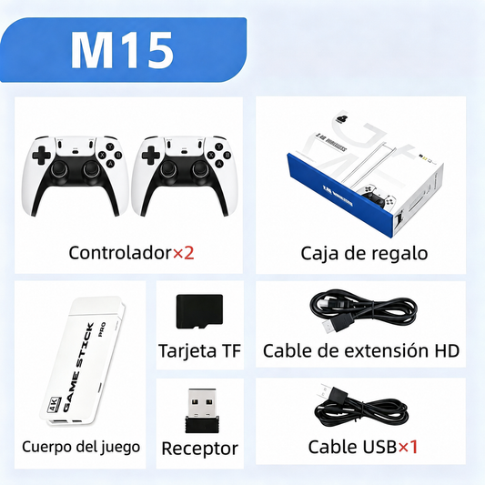 Consola de Juegos M15 128G  | +40000 Juegos Preinstalados | 2 Mandos Inalámbricos!
