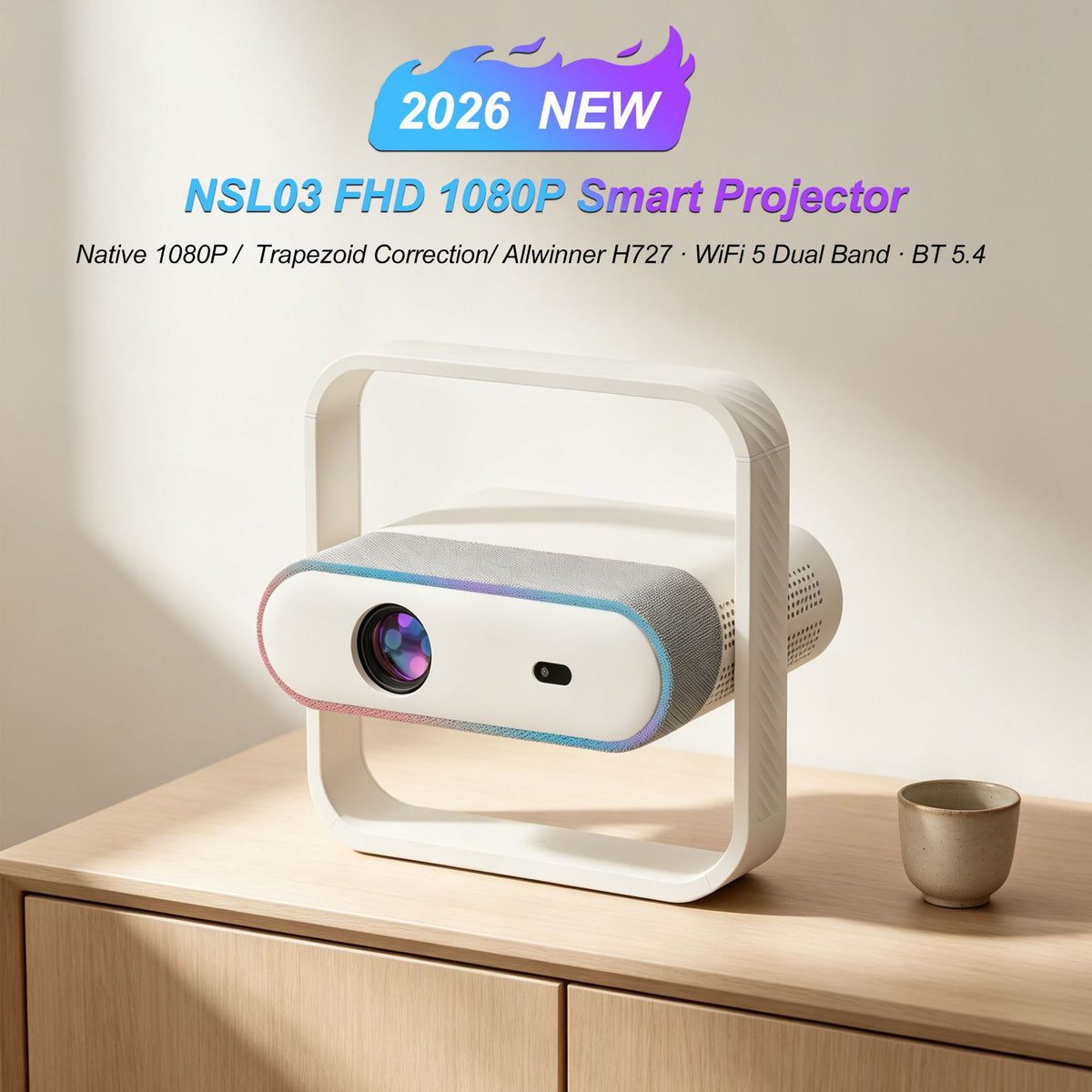 NSL03 Smart Portable Projector with Android System, Auto Focus & Auto Keystone