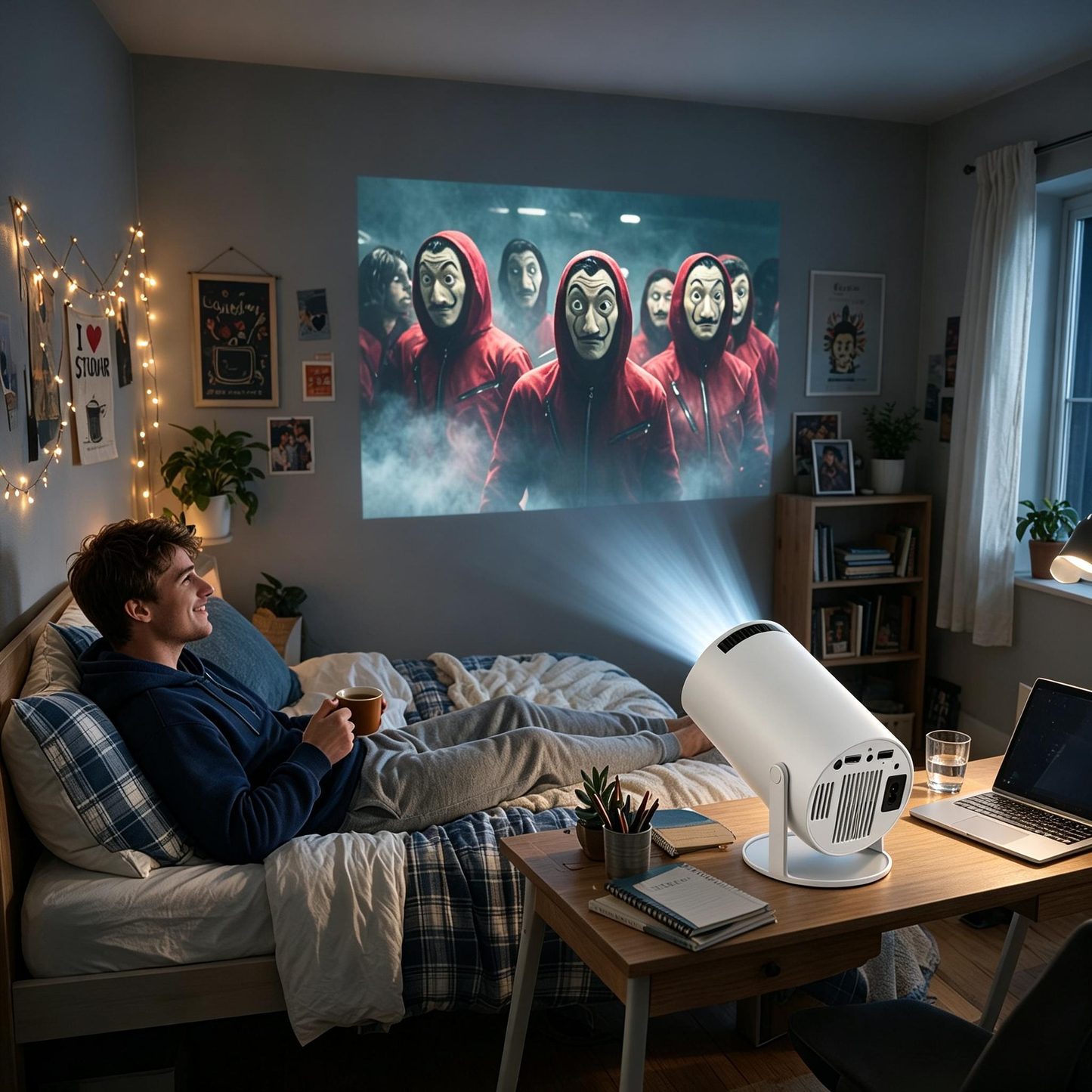 Proyector HY300 Mejorado con WiFi 6, Proyección desde App Móvil, Pantalla Gigante para Habitación y Cine en Casa