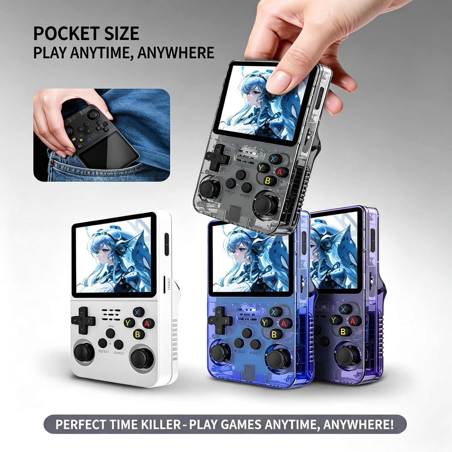 R36S Retro Open-Source Handheld Console - Classic Vertical Design / Dual Joysticks / Transparent Shell