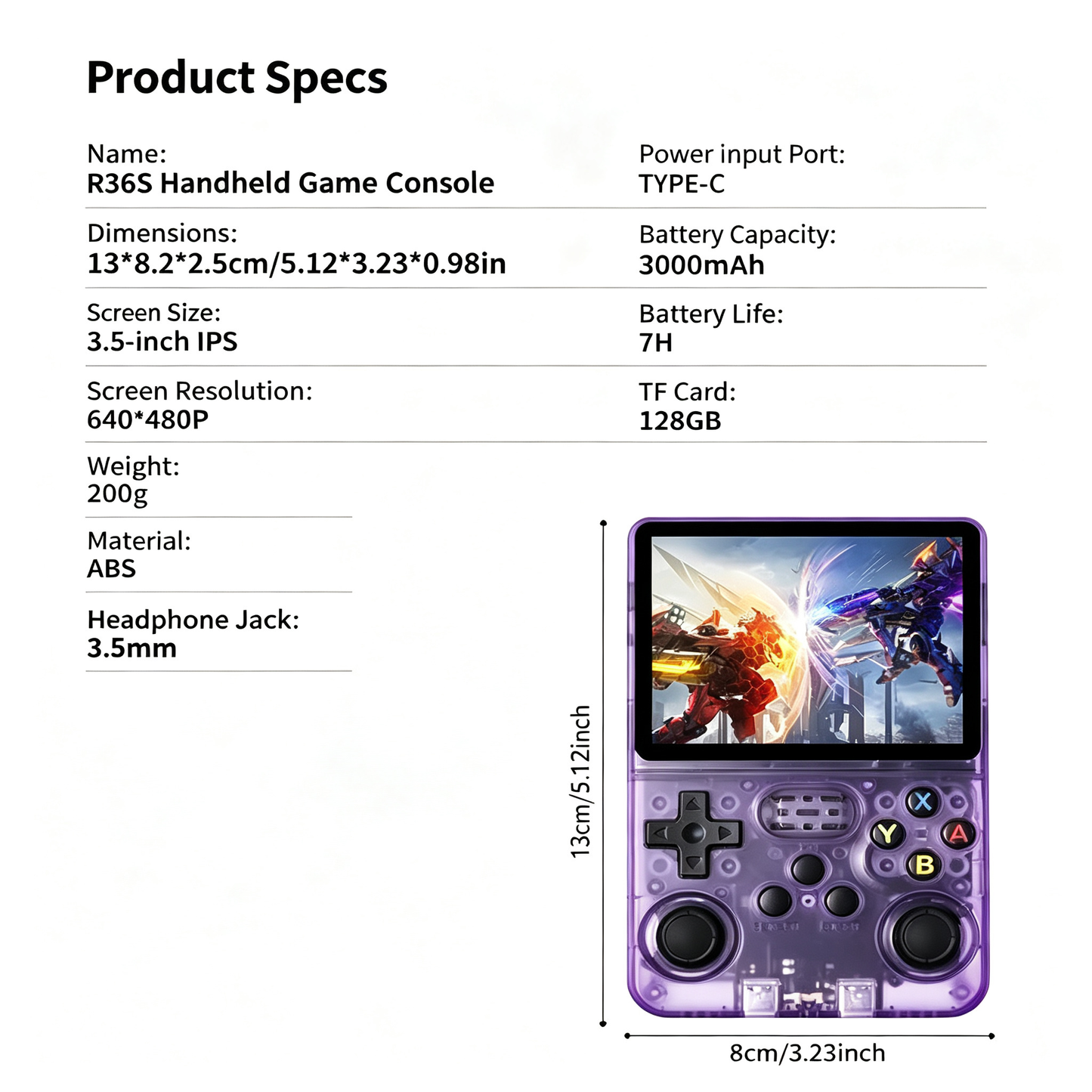 R36S Retro Open-Source Handheld Console - Classic Vertical Design / Dual Joysticks / Transparent Shell